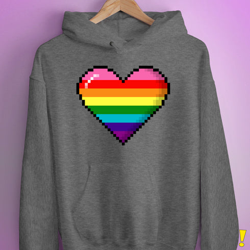 Gilbert Baker Original LGBTQ Gay Rainbow Pride 8-Bit Pixel Heart - Grey Heather